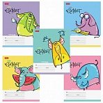 Тетрадь 12 л. HATBER клетка, обложка картон, «Little Elephant» (5 видов в спайке)