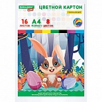 Картон цветной А4 МЕЛОВАННЫЙ, 16л. 8цв., в папке, BRAUBERG KIDS, 200×283мм, Зайчик