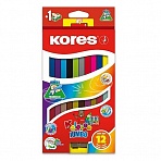 Карандаши цветные Kores DUO Jumbo 24 цвета трехгранные с точилкой