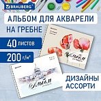 Альбом для акварели А4 40 л., бумага 200 г/м2, гребень, обложка картон, BRAUBERG, «Рисунок» (2 вида)