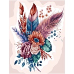 Картина по номерам на холсте ТРИ СОВЫ «Цветы и перья», 30×40, с акриловыми красками и кистями