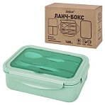 Ланч-бокс контейнер, 2 секции, 3+1 отделение, 1.4 л, ложка, вилка, 7×21х14 см, мятный, JOYLUX