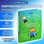 Папка-портфолио школьника «ОТЛИЧНИК», 4 кольца, 20 файлов, 10 вкладышей, 7БЦ матовая, BRAUBERG