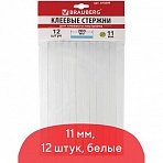 Клеевые стержни, диаметр 11 мм, длина 200 мм, белые, комплект 12 штук, BRAUBERG, европодвес