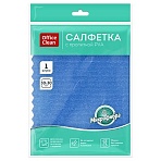 Салфетка для уборки OfficeClean, для сильных загрязнений на стеклах и зеркалах, микрофибра с пропиткой PVA, 30×30см, европодвес, синяя