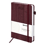 Ежедневник датированный 2026 А5 138×213 мм, BRAUBERG «Wood», под кожу, держатель для ручки, бордо