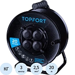 Удлинитель Topfort метал. КГ 3×2.5 кв. мм 20м 16А 4 гнезда с/з., с/загл., IP44