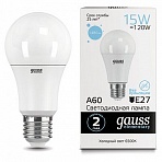 Лампа светодиодная GAUSS, 15(120)Вт, цоколь Е27, груша, холодный белый, 25000 ч, LED A60-15W-6500-E27