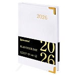 Ежедневник датированный 2026, А5, 138×213 мм, BRAUBERG «Senator», под кожу, белый