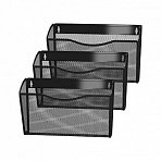 Лотки для бумаг настенные BRAUBERG «Germanium», 3 штуки, А4, 215×355х95 мм, металл, черные