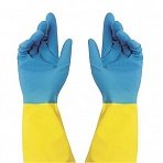 Перчатки латексные Bicolor усиленные синие/желтые (размер 7, S)