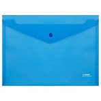 Папка-конверт на кнопке СТАММ А4, 180мкм, пластик, прозрачная, синяя