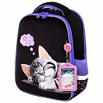 Ранец BRAUBERG FIT, 2 отделения, Sleeping kitten, велюровая панель, 38×27х14 см