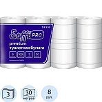 Бумага туалетная 30 м SoffiPro Premium, без тиснения 3 слоя 8 рул/уп