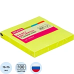 Стикеры 76×76 мм Attache неоновые желтые (1 блок, 100 листов)