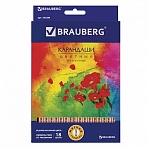 Карандаши цветные BRAUBERG «Цветы», набор 18 цветов, трехгранные, лакированное дерево