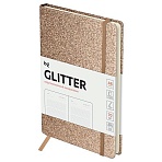 Ежедневник недатированный, А6, 136л., твердый переплет, диз. картон, BG «Glitter. Bronze», бронзовый, на резинке, карман