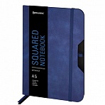 Блокнот А5 (148×218 мм), BRAUBERG «NOTE», под кожу софт-тач, с резинкой, 80 л., клетка, синий