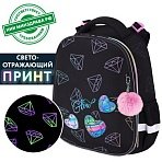 Ранец BRAUBERG LUMINOUS, 2 отделения, с брелоком, «Diamonds», СВЕТЯЩИЙСЯ РИСУНОК, 38×29х16 см