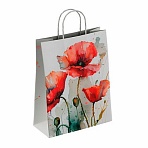 Крафт-пакет бумажный «Маки» 22×12х25 см, с кручеными ручками, плотность 100 г/м2, белый