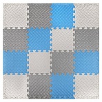 Коврик-пазл напольный 1.2×1.2 м, 16 шт., 30×30 см, толщина 1 см, серый, голубой, светло-серый, ЮНЛАНДИЯ
