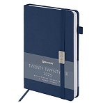 Ежедневник датированный 2026, А5, 138×213 мм, BRAUBERG «Control», под кожу, держатель для ручки, синий