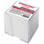 Блок для записей ОФИСМАГ в подставке прозрачной, куб 9×9х9 см, белый, белизна 95-98%