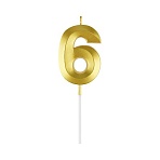 Свеча для торта с держателем MESHU «Цифра »6", 7см, золотая, блистер