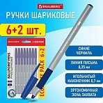 Ручки шариковые с грипом BRAUBERG «i-STICK POINT», НАБОР 6+2 ШТ., СИНИЕ, линия письма 0.35 мм, блистер