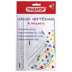Набор чертежный ПИФАГОР (линейка 20 см, 2 треугольника, транспортир), прозрачный