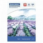 Папка для акварели БОЛЬШОГО ФОРМАТА А3, 20 л., 200 г/м2, BRAUBERG, 297×420 мм, ГОСТ 7277-77