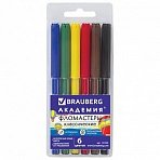Фломастеры BRAUBERG «АКАДЕМИЯ», 6 цветов, вентилируемый колпачок, ПВХ упаковка