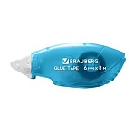 Клей-лента BRAUBERG STANDARD, 6 мм х 8 м, корпус матовый голубой, блистер