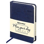 Ежедневник датированный 2026, МАЛЫЙ ФОРМАТ 100×150 мм, А6, BRAUBERG «Imperial», под кожу, синий