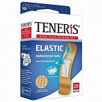 Набор пластырей 20 шт. TENERIS ELASTIC, эластичный, на тканевой основе, бактерицидный с ионами серебра, коробка с европодвесом