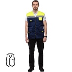 Жилет рабочий летний л30-ЖЛ с СОП синий/лимонный (размер 52-54, рост 182-188)