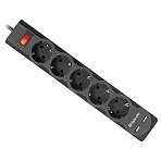 Сетевой фильтр Defender DFS 755 5 розеток 5.0м, 2xUSB, 2.1A, черный
