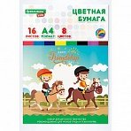 Цветная бумага А4 офсетная, 16л. 8цв., папка, инд. упаковка, BRAUBERG KIDS, 200×290мм, Друзья