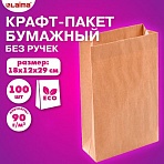 Крафт-пакет бумажный 18×12х29см КОМПЛЕКТ 100 шт. плотность 90г/м2LAIMA ECO CRAFT609683