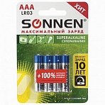 Батарейки SONNEN Super Alkaline, AAA (LR03, 24А), алкалиновые, КОМПЛЕКТ 4 шт., в блистере