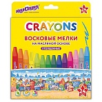 Восковые мелки утолщенные на масляной основе ЮНЛАНДИЯ «ДОМИКИ», 24 цвета