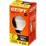 Лампа светодиодная Старт 7Вт E27 шарообразная 2700k теплый белый свет
