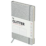 Ежедневник недатированный, А6, 136л., твердый переплет, диз. картон, BG «Glitter. Silver», серебристый, на резинке, карман