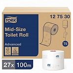 Бумага туалетная в рулонах Tork Mid-size Advanced 2-слойная 27 рулонов по 100 метров (артикул производителя 127530)