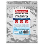 Пакеты дой-пак с замком ZIP LOCK, металлизированная + прозрачная стенка, 140×200 + 40 мм, КОМПЛЕКТ 100 штук, 70 мкм, BRAUBERG