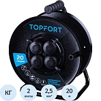 Удлинитель Topfort метал. КГ 2×2.5 кв. мм 20м 16А 4 гнезда б/з., с/загл., IP44
