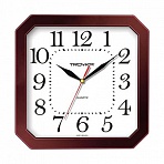 Часы настенные TROYKA 31331316, восьмигранник, белые, коричневая рамка, 29×29×3.5 см