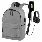 Рюкзак HEIKKI ACTIVE (ХЕЙКИ) универсальный, отделение для ноутбука, USB-порт, серый, 44×31х14 см