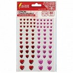 Стразы самоклеящиеся «Сердце», 6-15 мм, 80 шт., розовые/красные, на подложке, ОСТРОВ СОКРОВИЩ