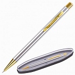 Ручка подарочная шариковая BRAUBERG Piano, СИНЯЯ, корпус серебристый с золотистым, линия письма 0.5 мм